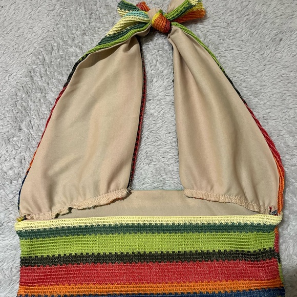 Colorful Striped Halter Top Size Small Boho Festival Y2K Crop - Picture 3 of 4